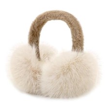 Women Winter Ear Muffs Fluffy Faux Fur Earmuffs Foldable Ear C-coffee/Beige