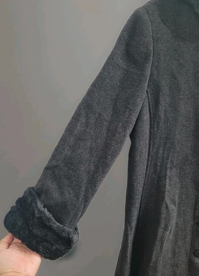 Donnybrook Longline Wool Blend Hooded Trench Coat Size 8 Comfy Winter Preppy - Image 4 of 4