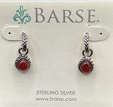 Barse Petite Teardrop Earrings- Carnelian- Sterling Silver- NWT