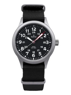 Ratio Quest Quartz Schwarz Zifferblatt Edelstahl Casual RTQ017 100M Herrenuhr - Bild 1 von 4
