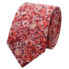 Floral Ties Skinny Tie for Men, Cotton Mens Neckties for Wedding, Casual, Red