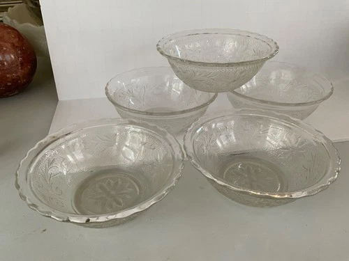 Vintage Clear Anchor Hocking Sandwich Pattern Glass Bowls X5