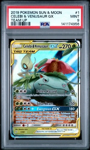 Pokemon Celebi & Venusaur GX Team Up Holo Ultra Rare #1 PSA 9 Mint