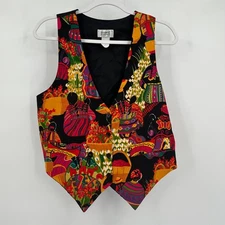 Sostanze Womens Vest Size S/M Bold Colorful Southwestern Artsy Button Front