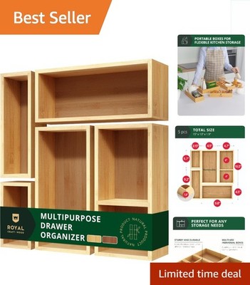 5-Piece Bamboo Drawer Organizer Set   Elegant Storage for Home & Office