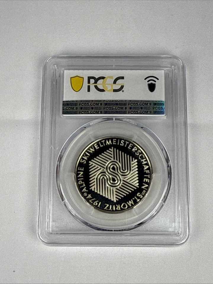 1974 Switzerland Alpine World St Moritz Ski Championship Silver Medal PCGS MS67 - Image 2 of 2