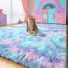 Purple Rainbow Rugs for Bedroom Girls Room Decor, Soft Fluffy Cute Area Rug 4X6