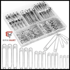 500 Ps 5 Sizes Safety Pins Assorted Size Rust-Resistant Nickel Plated Steel Asso