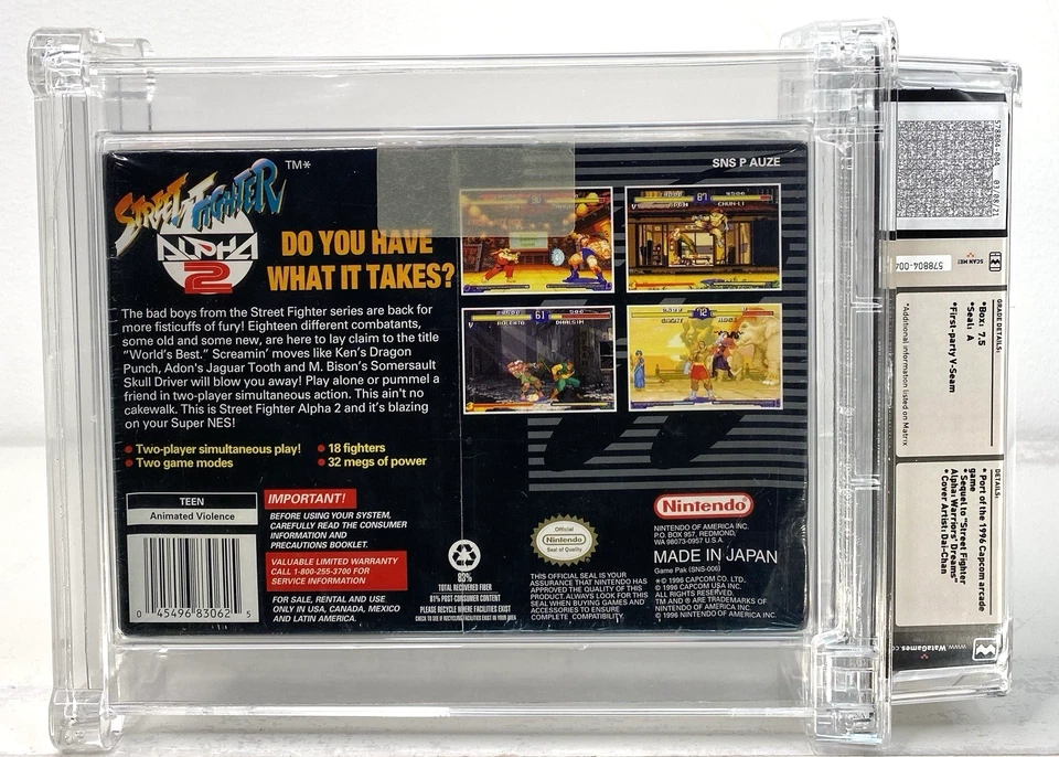 Street Fighter Alpha 2 Super Nintendo SNES New 1996 Factory Sealed WATA 7.5 A - Image 3 of 4