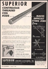 1955 Superior Concrete Accessories Chicago Continuous Threaded Coil Rod Print Ad