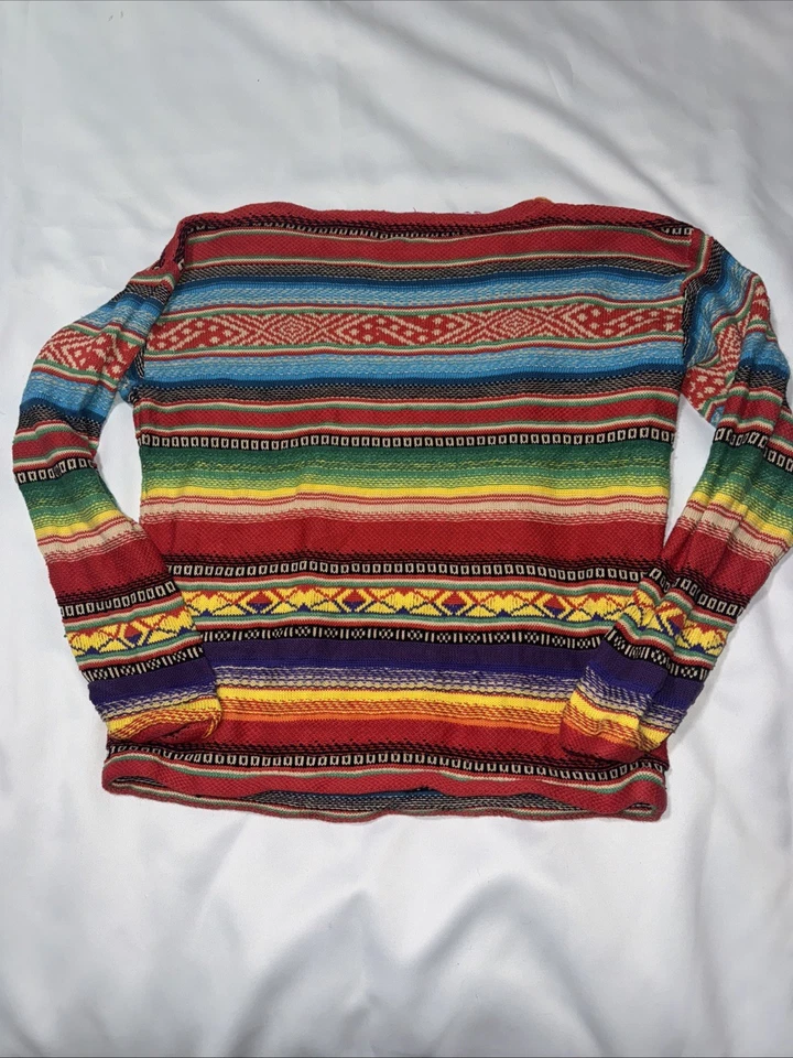Винтажный свитер Ralph Lauren Jeans Co Xl Serape в полоску Southwest хлопок шерсть - Изображение 4 из 4