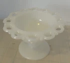 Vintage Anchor Hocking Old Colony Lace Edge Milk Glass Pedestal Candy Dish 3"