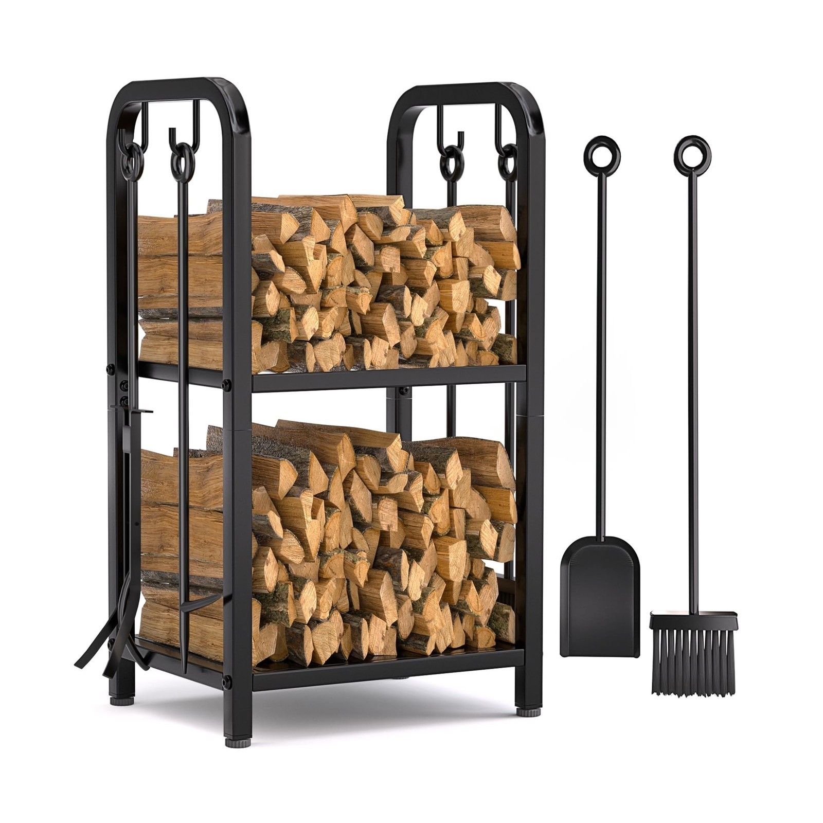 Vailge Firewood Rack Indoor with 4 Pieces Long&Detachable Fireplace Tools, He...