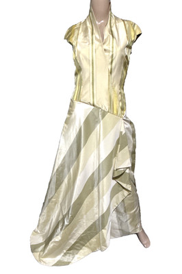 New Richard Tyler Couture Vintage Yellow Striped Silk  Maxi Long Gown Dress US 4