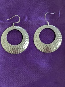 Vintage Sterling Silver Hammered Open Circle Dangle Earrings