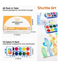 Shuttle Art School & Office Watercolor Paint Set HUGE 60 Pack 12 Colors NEW