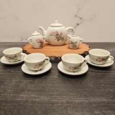 Mini China Tea Set Pink Floral 4 Plates  Cups, Teapot, Creamer, Pitcher