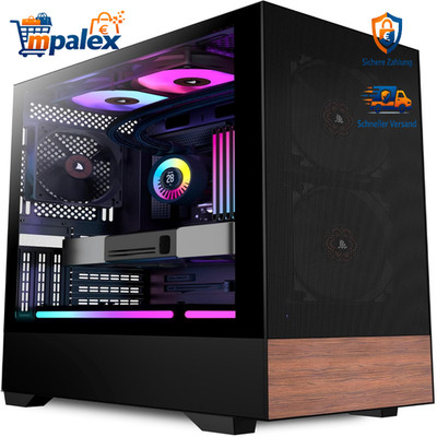 ATX Mid Tower Gehäuse 3 Lüfter Glas Schwarz Gaming PC H3