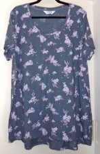 NEW YOURS SIZE 22/24 GREY & PINK FLORAL LONG PYJAMA TOP