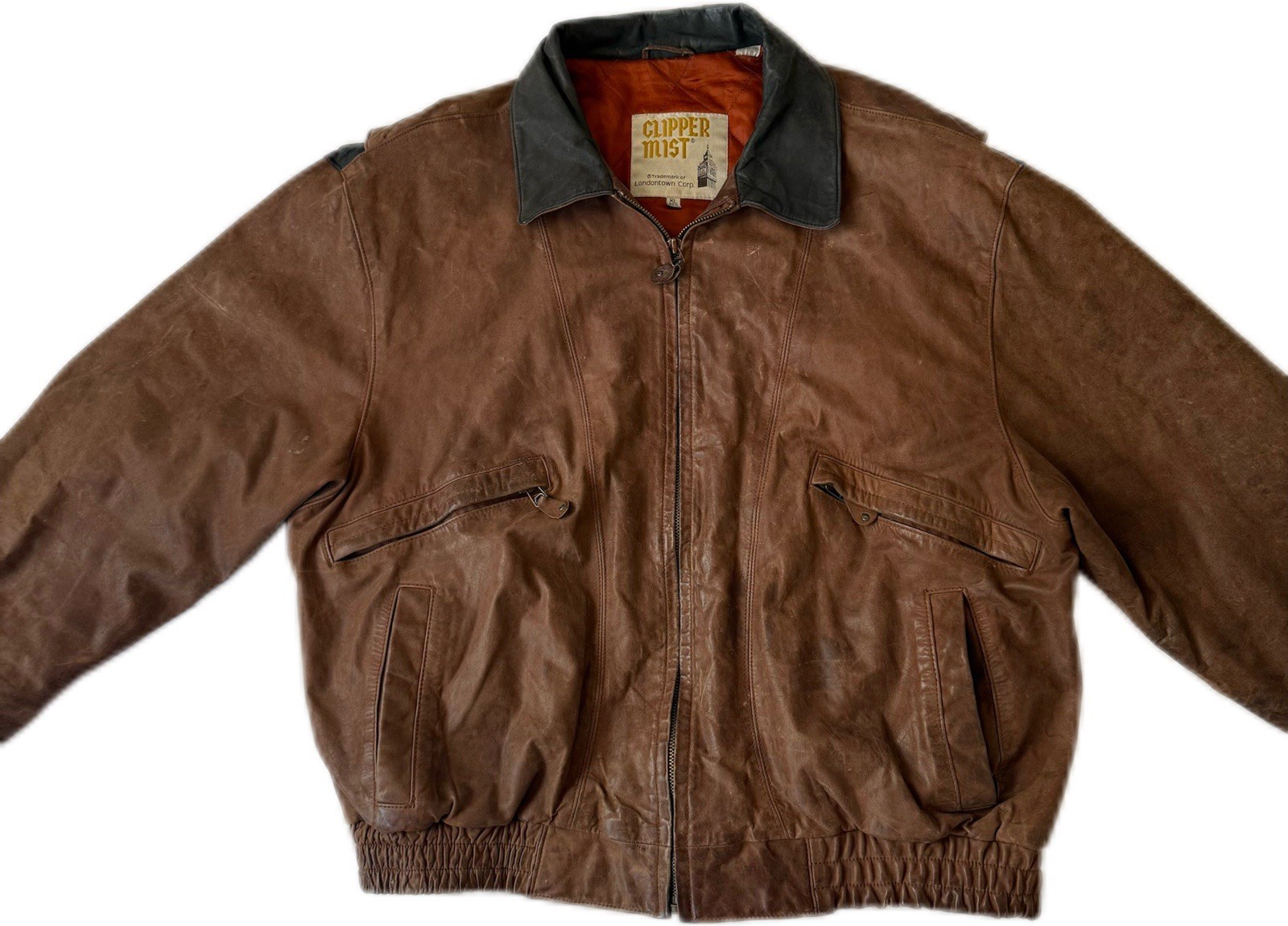 VTG Clipper Mist London Town Men’s Brown w/black Accents Leather Jacket SZ XL 