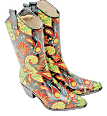Nomad Boots Womens size 7 Black/Pink/Green Floral Rodeo Western Cowboy Weather