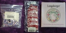 1998 Longaberger LOT Blueberry Plaid Garter, Floral Jewelry Pouch, Easter Tie-On