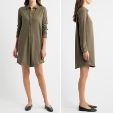 Faherty Legend Sweater Mini Shirtdress Tunic in Olive Melange Flannel Size Large