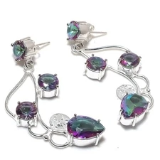 Mystic Topaz Gemstone Handmade 925 Sterling Silver Jewelry Earring Size 2.1"