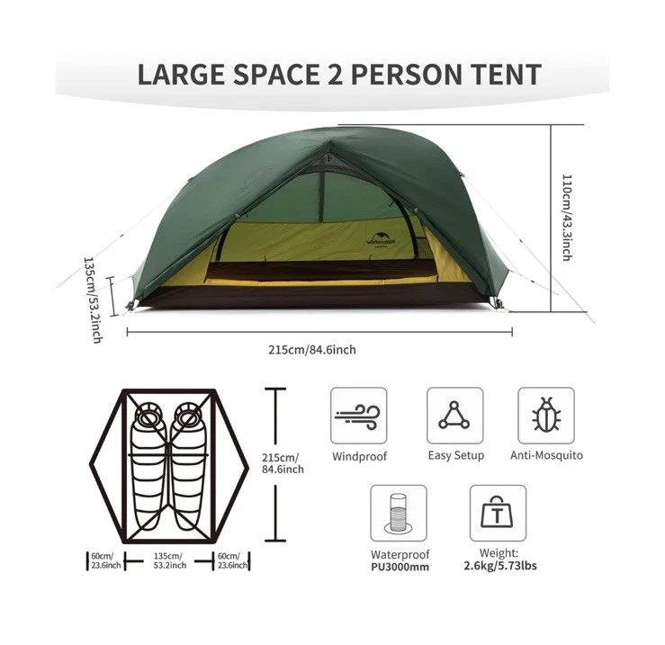 Naturehike Star River 2 Person Backpacking Tent, Double Layer Ultralight Two ... - Image 2 of 4