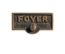 Switch Plate Tags "FOYER" Name Sign Labels Antique Brass Board Renovators Supply
