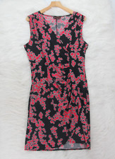 Dana Buchman Faux Wrap Dress L Black Pink Sleeveless V-neck Ruched Stretch #1208