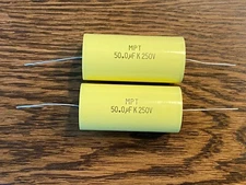 2 New 50 uF 250V Supertech MPT Film Audio Signal Crossover Capacitors (Qty)