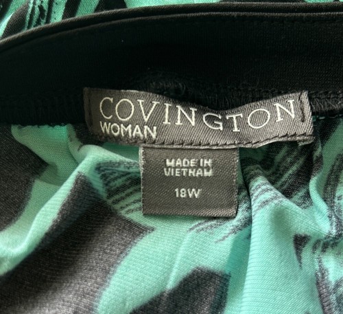 Covington Women Maxi Sundress Plus Size 18W Black Teal Floral Silky Stretch - Picture 7 of 7