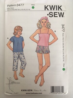 Kwik Sew Pattern 3477 Girls Camisole Pajamas Sleep Pants Shorts PJs Sz XS-XL UC