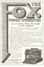 1905 Fox Touch Typewriter Antique Print Ad Prove What We Claim Our Expense
