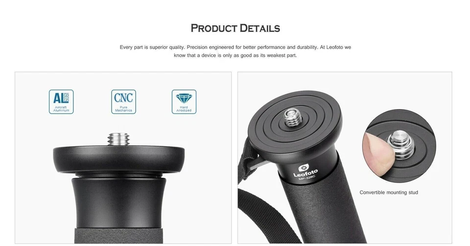 Leofoto MP-284C+VH-10S CF Monopod with VH-10S Two Way Tilt Head - Image 4 of 4