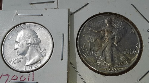 Lot of 3 QUARTERS - P - 90% SILVER - 1934, 1936, 1947 + 1943 P AU WALKING HALF ! - Imagen 4 de 5