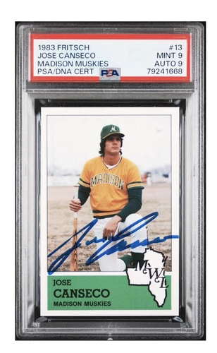 1983 Fritsch SIGNED Jose Canseco RC #13 PSA/DNA AUTO 9 “MINT” Madison Muskies