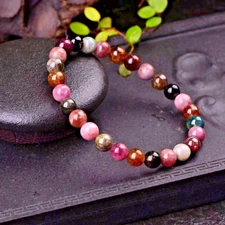 Handmade Natural Rainbow Tourmaline Elastic Stretch Bracelet - 6mm Round Bead