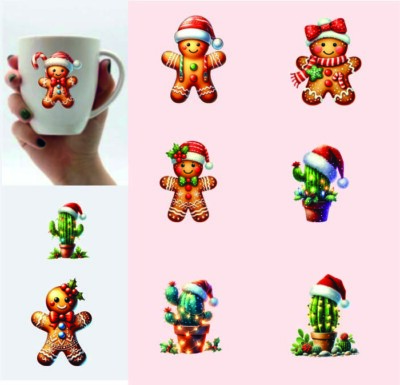 9x gemischte Weihnachtskaktus Pflanze-Gingerman-Vinyl Sticker-Decal-Tumbler-Party-Becher