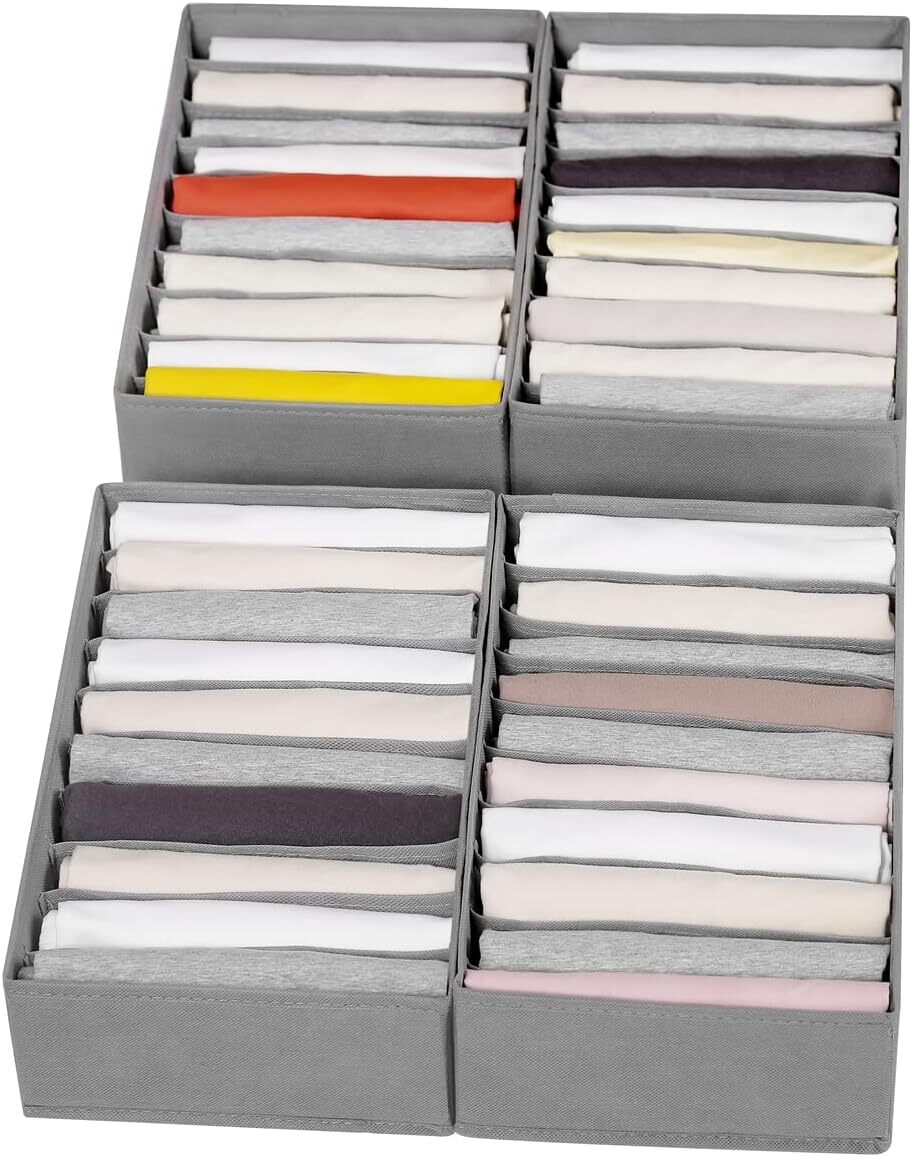 4-Pack Gray T-shirt Drawer Organizers for 10 Grids Small Size by Coorganisers  