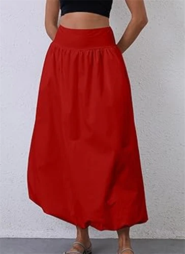 Damen Bubble Maxi Röcke A Linie Lang Rock Plissee Ballon Midirock - Bild 14 von 16