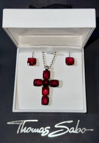 Thomas Sabo Large Cross & Earrings Crimson Red Boxed - Picture 2 of 15