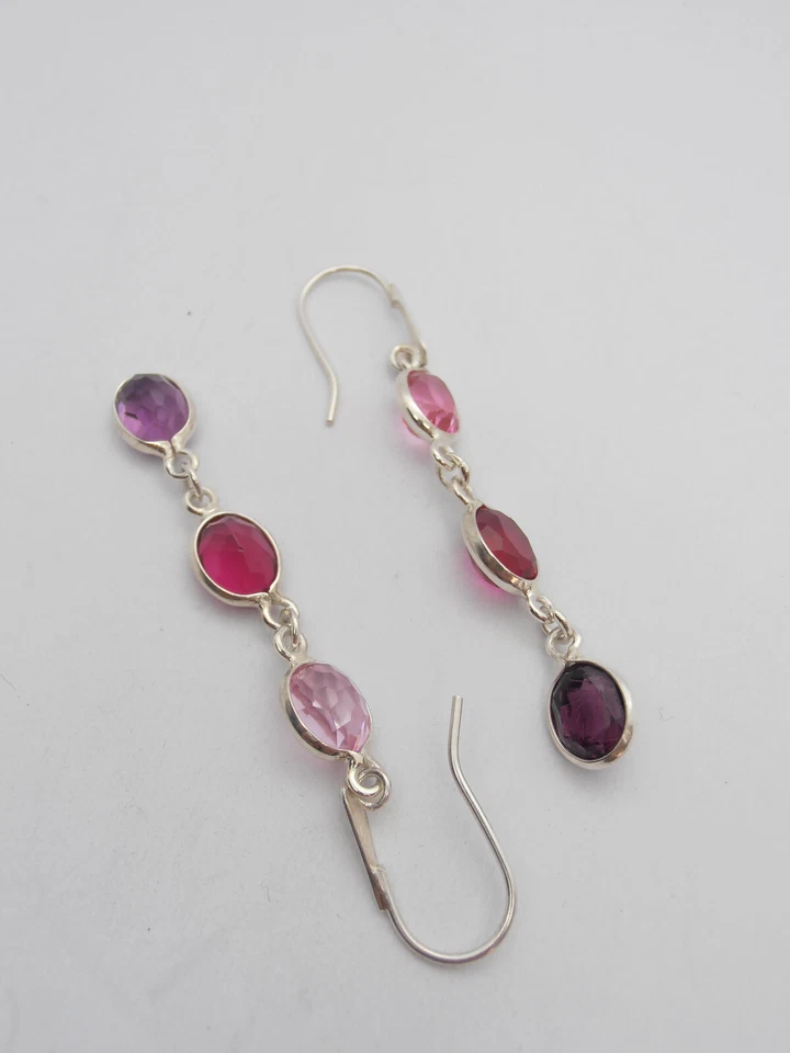 Orecchini in Argento 925 e Pietre sintetiche - imitazione rubino tormalina - Immagine 4 di 4