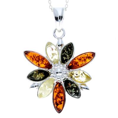 925 Sterling Silber & Baltischer Bernstein Moderner Designer Blume Anhänger - 318C
