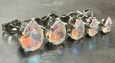 PAIR Hypoallergenic Earrings Tear Drop Aurora Borealis Gems 316L Surgical Steel