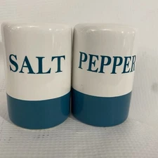 Mainstays Salt And Pepper Shaker Set Ceramic Blue & White Round 3"x 2"  NEW