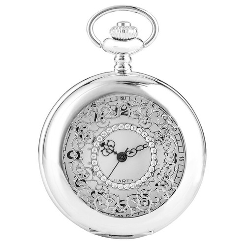 Hollow Silver Quartz Pocket Watch Necklace Pendant Fob Chain Gifts for Men Women - Picture 3 of 9