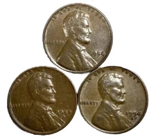 1954 P D S Lincoln Wheat Cents (3) Coins Average Circulated/Better FREE S&H