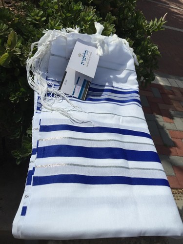 Kosher Tallit Talit Prayer Shawl 55"X73" blue/silver Adult Size # 60 From Israel - 第 3/15 張圖片